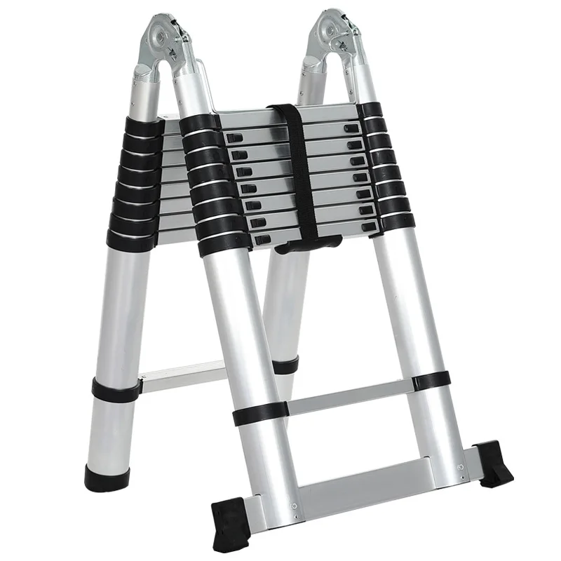 Double Sided a Frame Telescopic Ladder Aluminum Telescoping Extension Ladder Multi-purpose With Stabilizer Bar for Home Carton