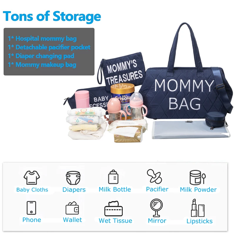 BSCI Factory Supply Customize 5 in 1 Weekender Travel Mom Baby Diaper Bag Set Hospital Maternity Backpack Baby Bags for Girls