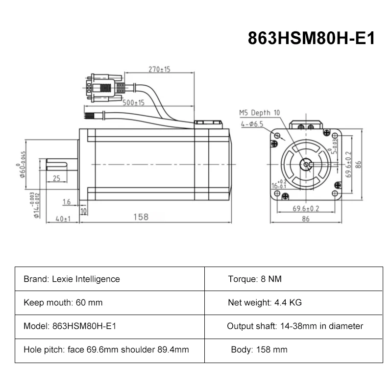 Leadshine HBS2206 Servo Motor Driver + 863HBM80H-1000 - 3 Phase
