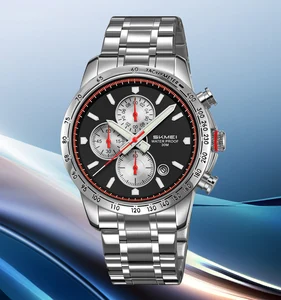 SKMEI 9376 Customized Logo Fashion Business Men's Quartz Watch Pointer 45.2mm Glass 3BAR Waterproof Stainless Steel Silver Zinc