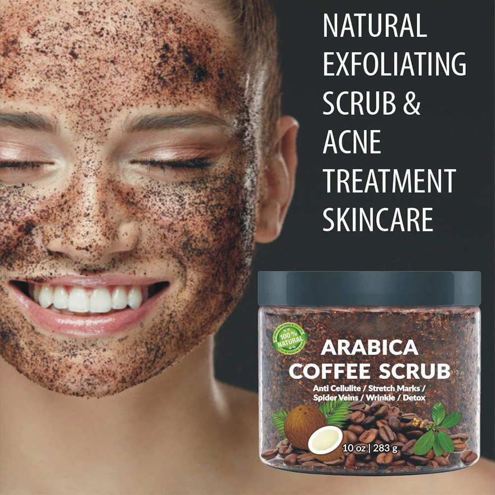 Body Scrub Exfoliating Anti Cellulite and Stretch Mark Treatment Organic Arabica Coffee Scrub with Coconut