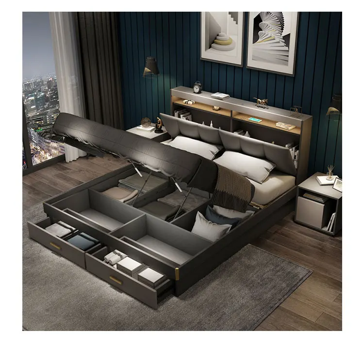 Modern Bedroom Set Queen Bed Frame Storage With Drawer Dynasty Wood ...