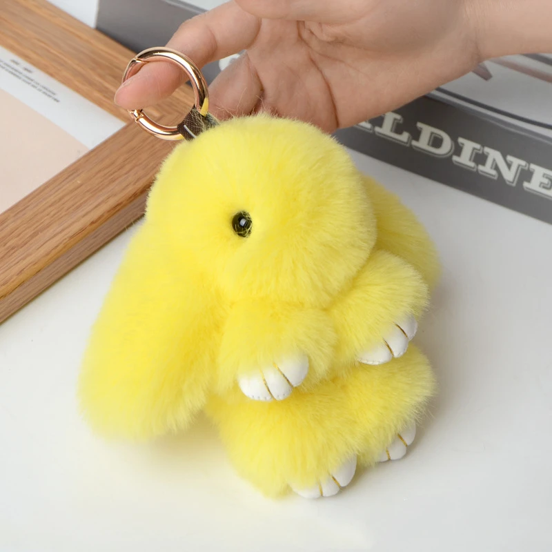 18cm Bunny Doll Keychain Soft Cute Faux Fur Pom Pom Fluffy Plush Pendant Keychain Car Dbag