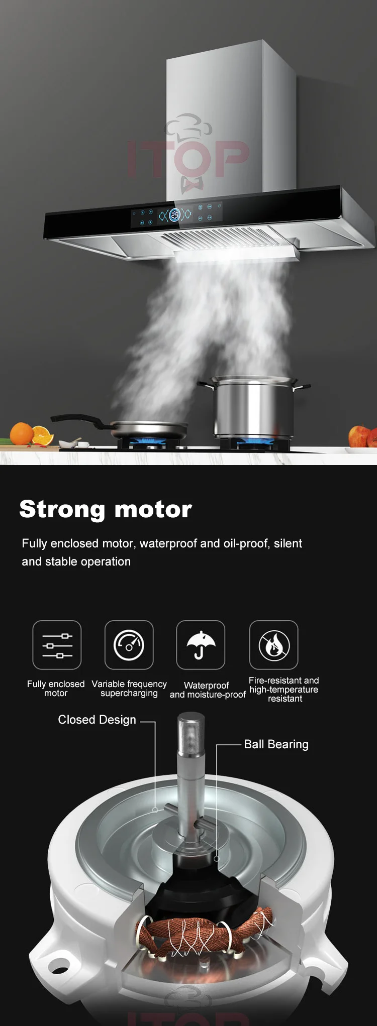 Kitchen Smoke Hood Commercial Range Hood 1820 M3/min Extractor Chimney