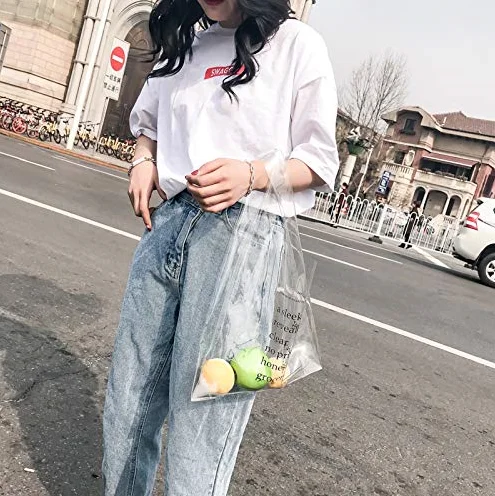 Clear Shopping Bag PVC Handbag with the Letter Transparent Shopping Bag Portable Beach Female PVC