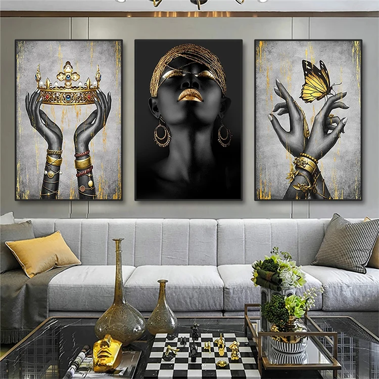 Wholesale 3 Panels Black African Posters And Prints Wall Art Picture 