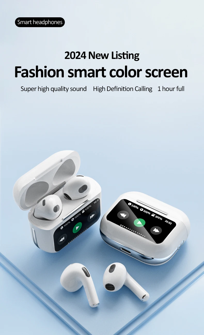 A9 Pro Earbuds Wireless Earphones ANC ENC TWS Earbuds with LCD Smart Touch Screen Waterproof T12 In-Ear Headphones for Gaming