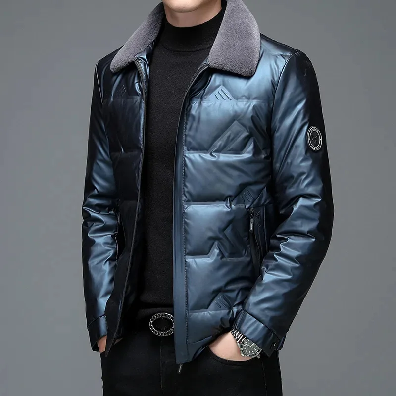 Top Grade Solid Color Mens Casual 90% White Duck Down Jackets Fur Collar Business Thick Warm Parkas Outwear Puffer Coats_voghion.com