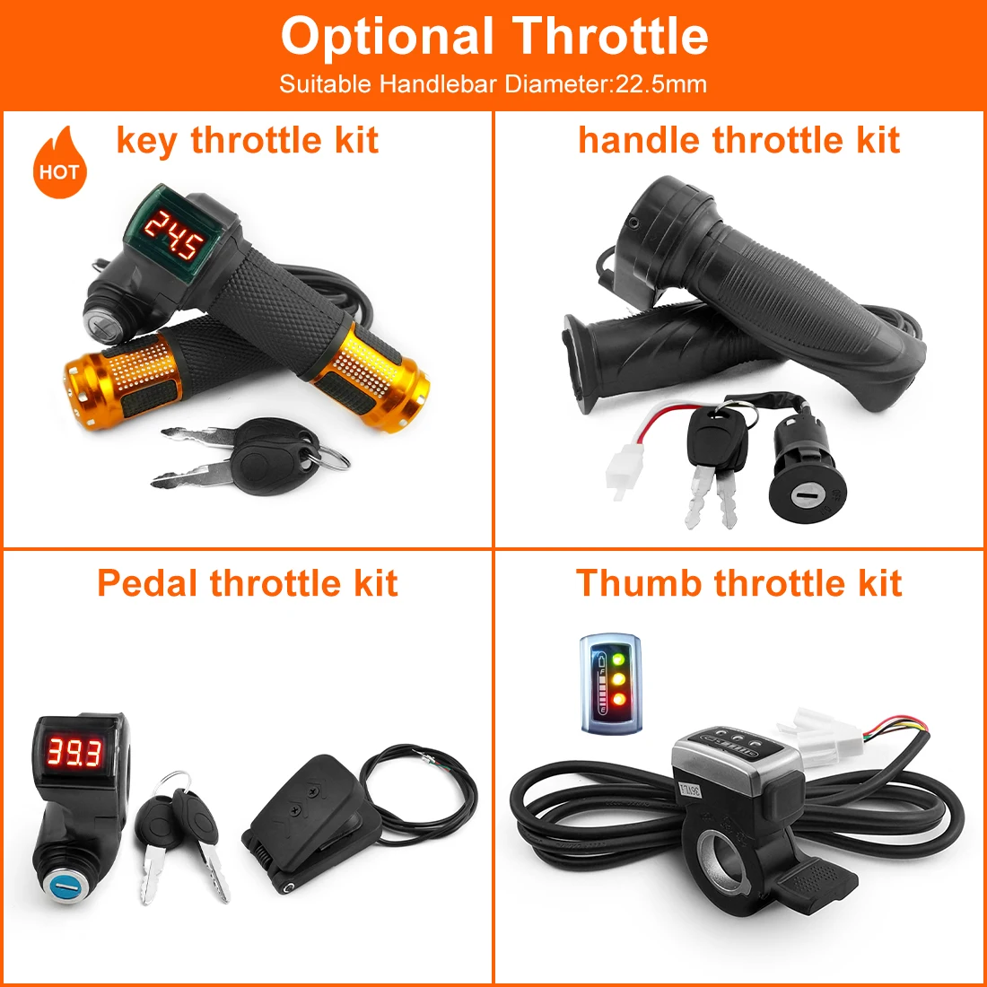 24V 250W Brushed Motor Controller With Key Switch Throttle Aluminium Brake  Lever Lens Light for Electric Bicycle Bike Engine