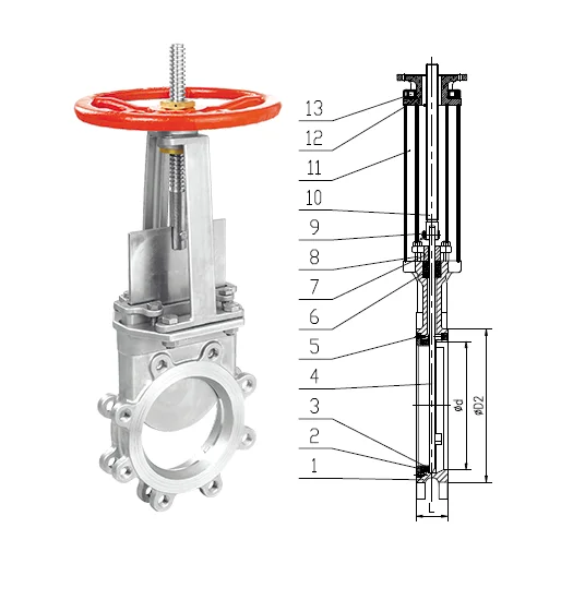 A351 CF8 CF8M Stainless Steel J92600 J92900 Manual Hand Wheel Knife Gate Valve Wafer 