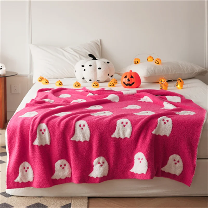 Winter softest plush cute ghost microfiber knitted throw blankets for adults and littles festival home decor YL details