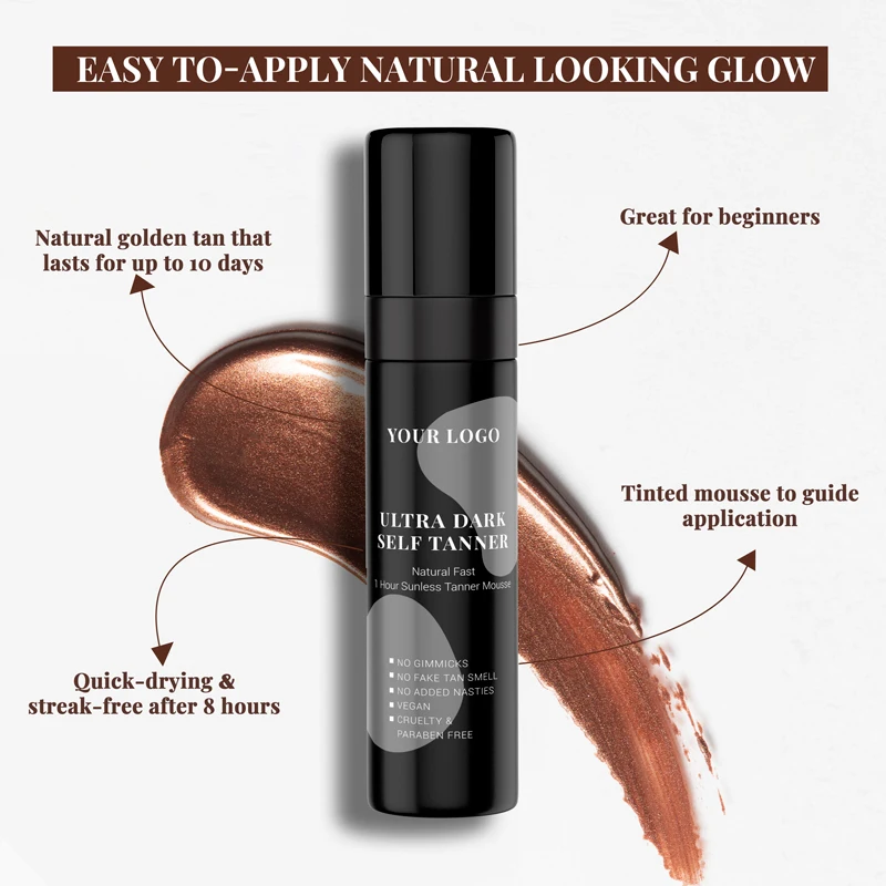 Organic Sunless Foam Custom Logo Body Bronze Ultra Violet Dark Fake Tan