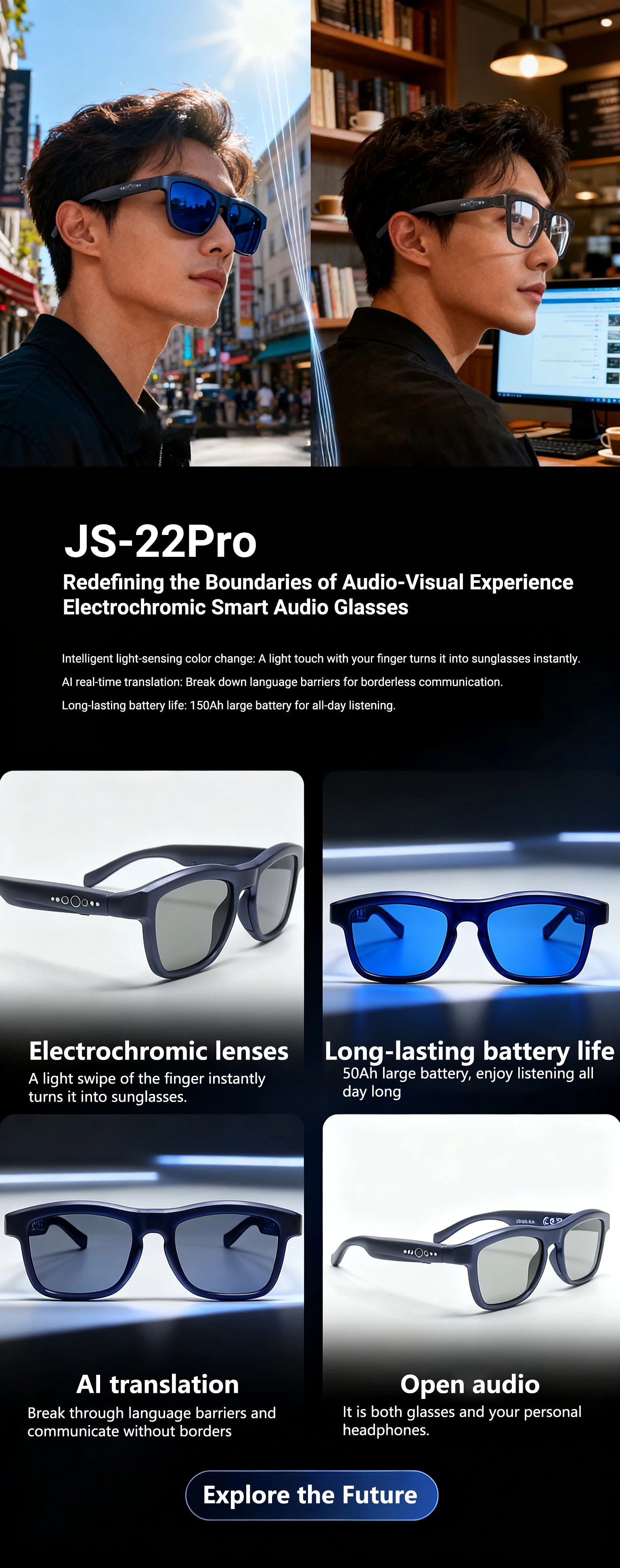 Welcome OEM Order, Factory Whole Selling 2026 Js-22pro Sunglasses With Electrochromic Lenses Bt Call Music Ai Translation Smart Audio Glasses For Business - Buy Smart Audio Glasses sunglasses ai Translation Smart Glasses