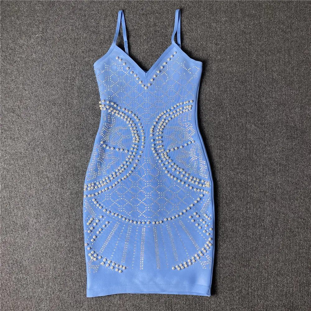 By2147 Kimshein Womens Summer Clothing Blue Sleeveless Stretch Beaded ...