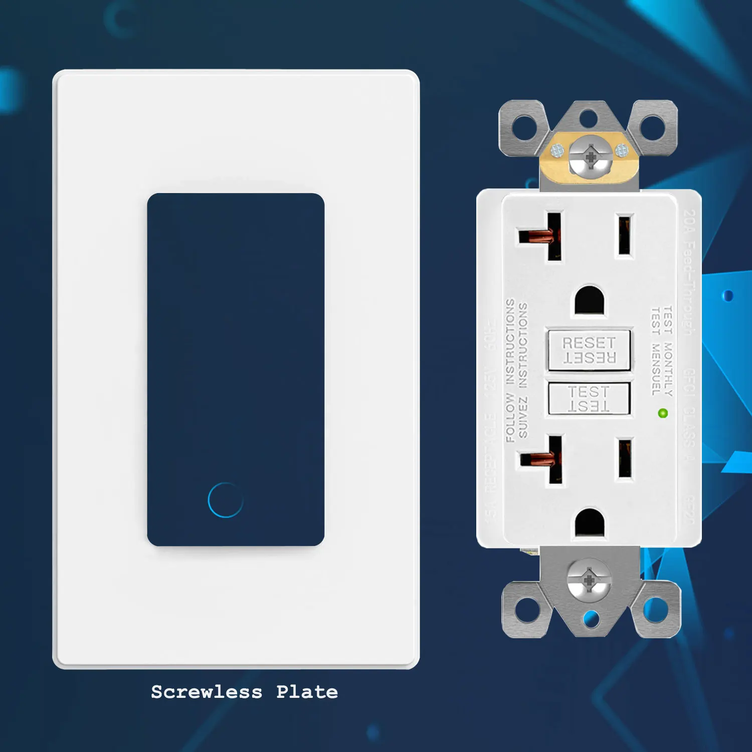 Lot De 6 Prises GFCI 20 A Avec Témoin LED – Double Prise Avec Plaque Murale – Sécurité Renforcée