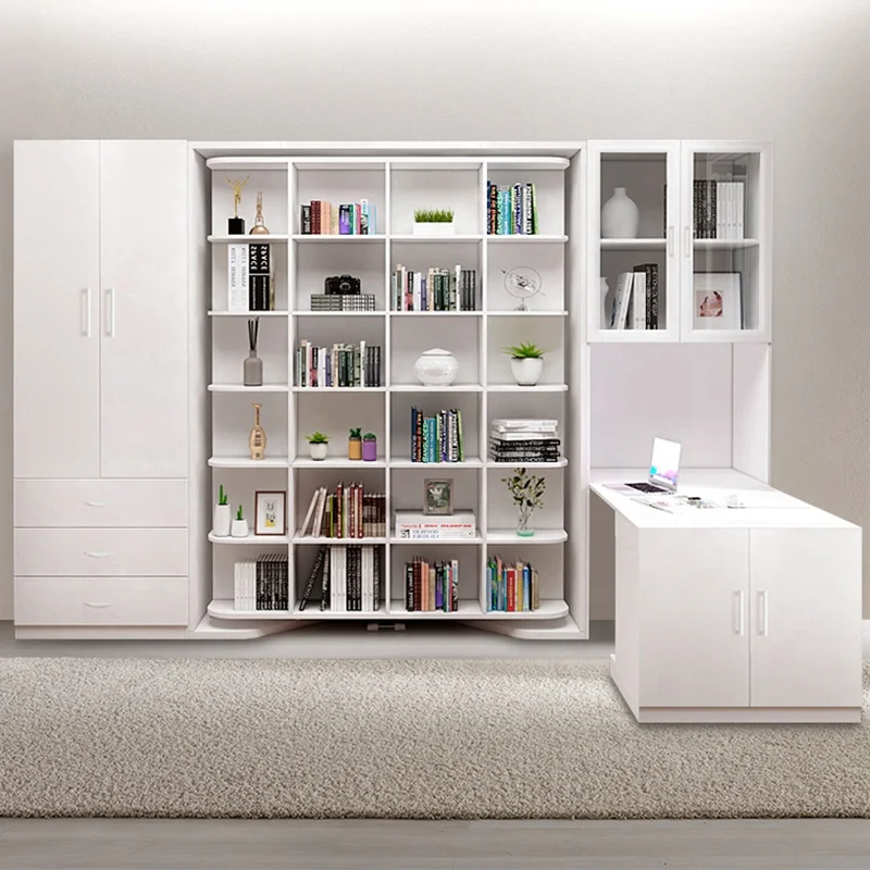 Custom Designed Multifunction Wall Bed Rotating Murphy Bed with Bookcase