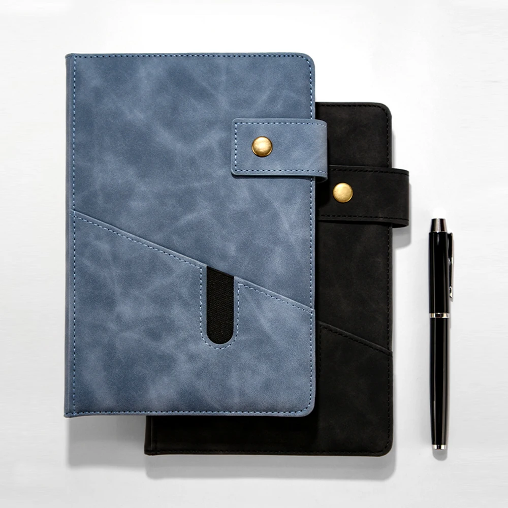 Premium 100 Sheet Notebook Planner Classic Commercial Design PU Leather Pocket Sewn Hot Press Bound Diary Custom Journal Gift