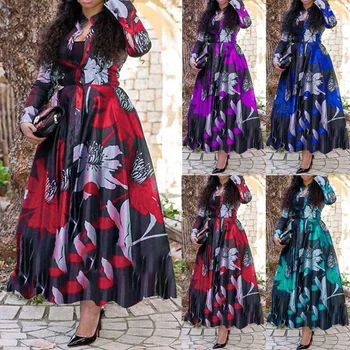 2024 New Summer Plus Size Dress Women Pleated Maxi Dresses Evening Party Long Floral Printing Dress