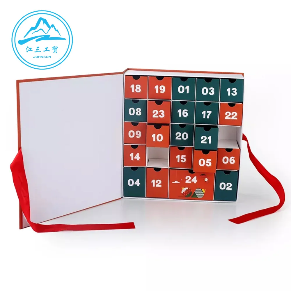 Custom Advent Calendar Empty Luxury Cardboard Paper Gift Beauty Cosmetic Packaging Countdown Christmas Advent Calendar Box