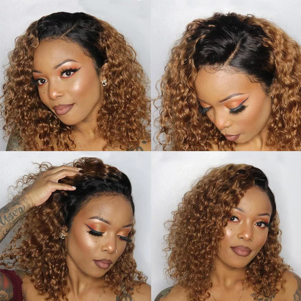 Echthaar Bob Perücke Ombré Deep Wave Mit Lace Front 180 Dichte_voghion.com