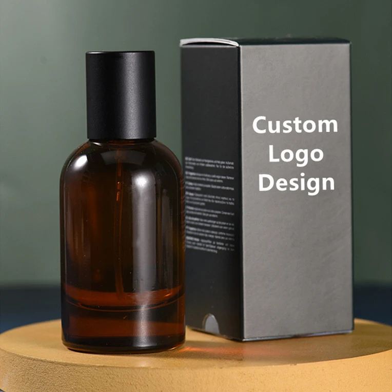 Custom 30ml 50ml 100ml Round Empty Clear Amber Fragrance Perfume Spray Glass Bottles With Black Cap