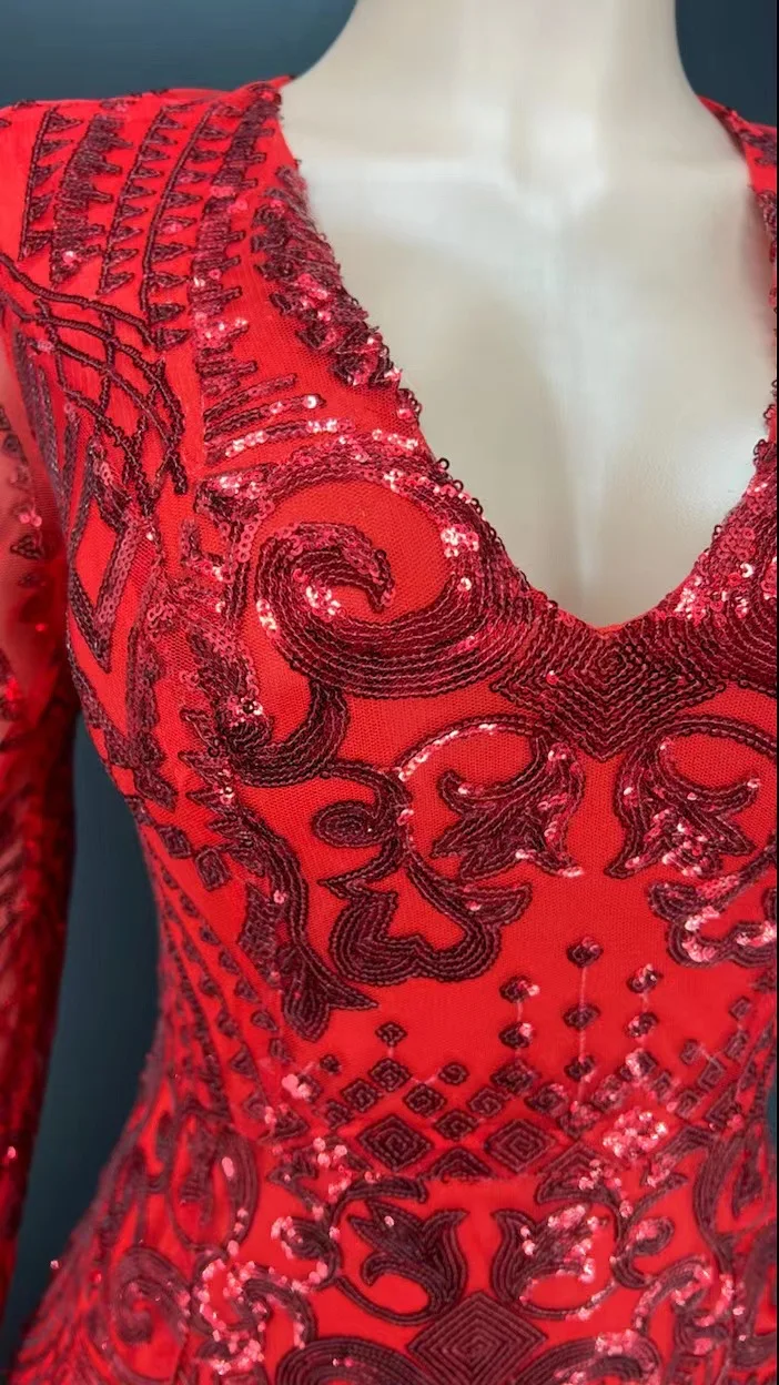 strapless open back dress Mermaid Long Sleeve Black and Red Wedding Dress – daisystyledress main image 1