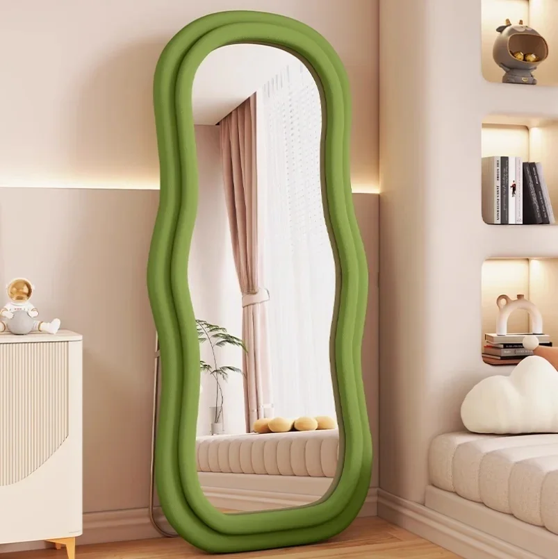 Modern Luxury Full Body Decor Flannel Framed Wave Shaped Standing Bathroom Wall Mirror for Dressing