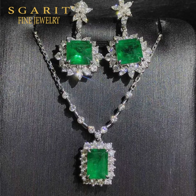 Wholesale SGARIT Hot Sale Evening Dress Wedding Jewelry 18k Gold Green  Stone Emerald Necklace Earring jewelry Set From m.