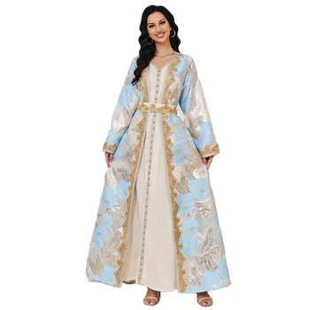 2 Piece Abaya Set For Muslim Women Fashion Beaded Design Open Abaya With Embroidery Abaya Dubai Luxury 2024