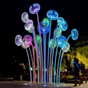 Outdoor Stainless Steel Dandelion Sculpture Garden Light Custom Mirror Lighting Ball Floor Ornaments