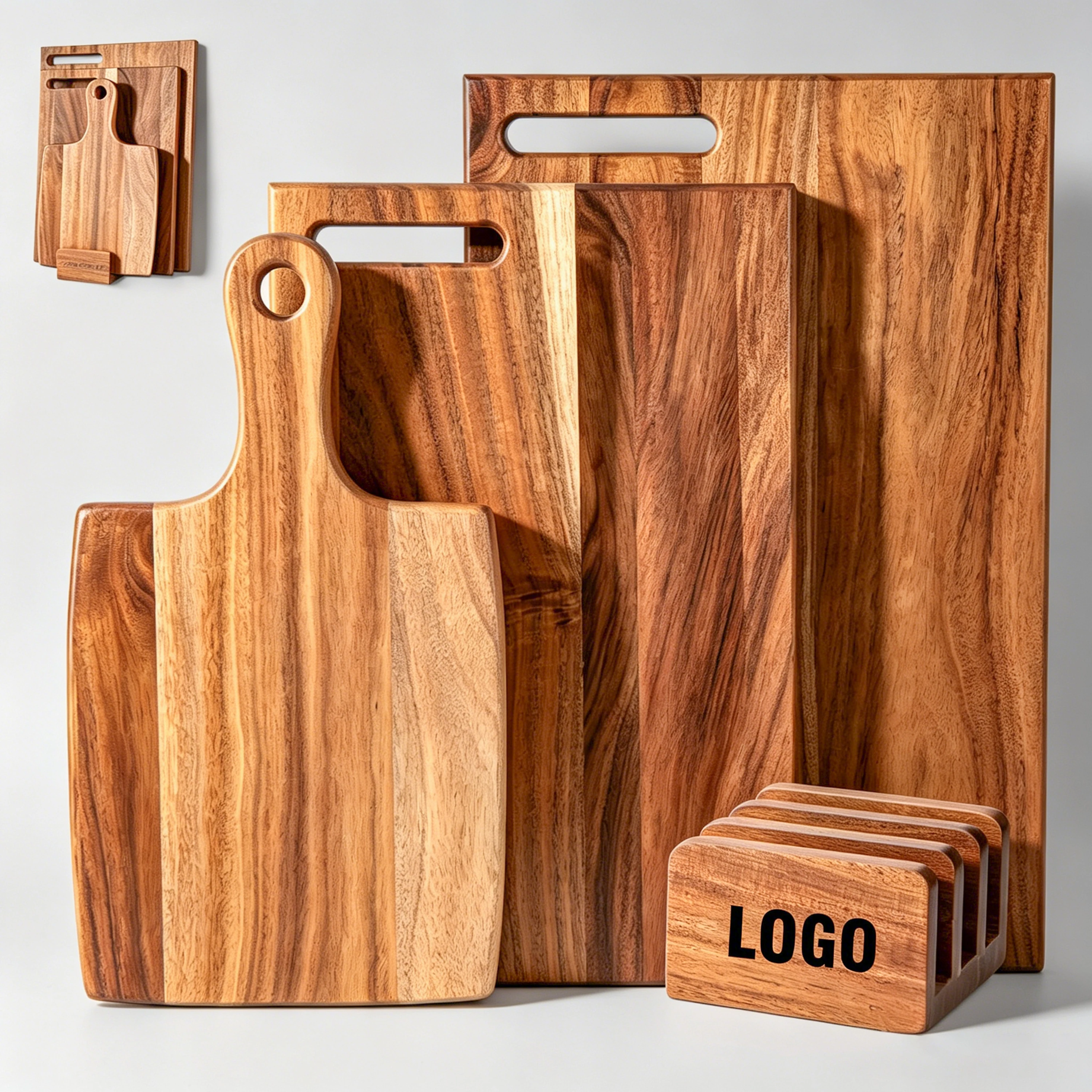Wood Cutting Board Set Durable Serving  Kitchen Chopping Boards 3-Piece Set With Stand for Kitchen Prep Reversible With Handles