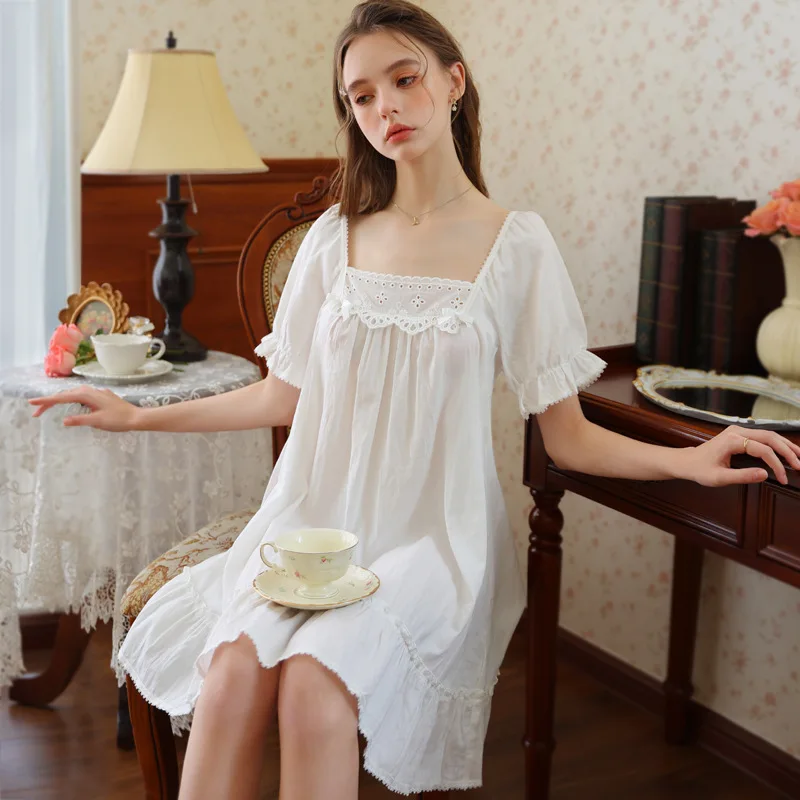 Summer Girls' Cotton Nightdress in Princess Style New Nightgown Lace Sweet  Loose Short Sleeve Solid Pattern Elegant Palace Look| Alibaba.com