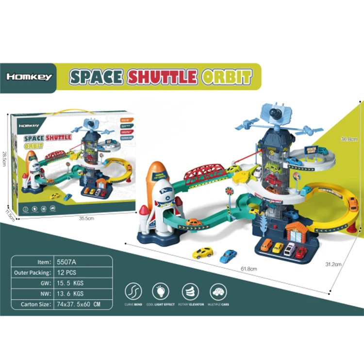 2 in 1 Electric Dinosaur Space Rail Car With Light Track Model Toys DIY Assembly Rail Car for Kids Toy