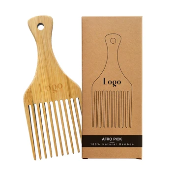 Custom Wholesale Wooden Hair Pick Comb Afro Bamboo Wood Pick Comb