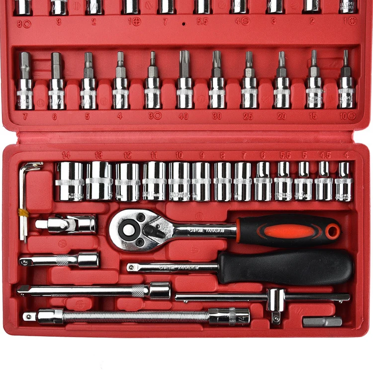 Srunv 46pcs Manual Machine Auto Repair Combination Tool Sets Hand Impact Spanner 1/4" Small Socket Wrench&screwdriver Bits Kits