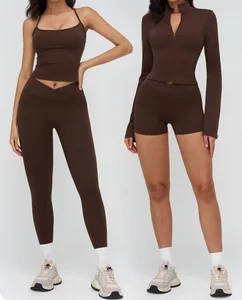 Wholesale Custom Solid Pink Sportswear Suit Gym Fitness Yoga Clothing Sets High-stretch Slim Fit 5 Piece Set for Women