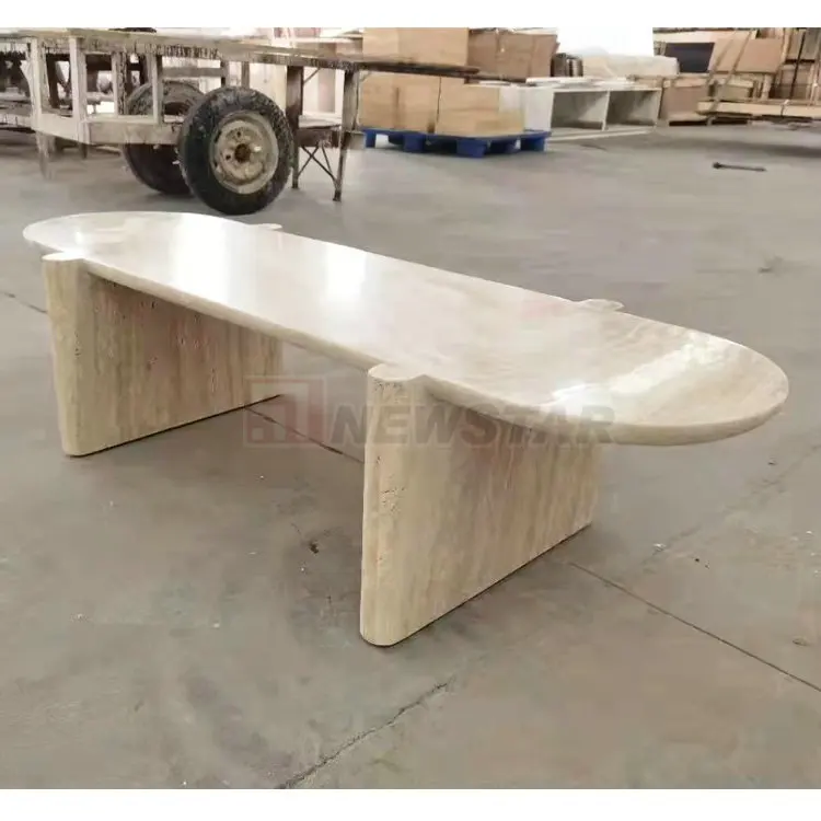 Designer Custom Narrow Long Low Tea Table Natural Stone Travertine Beige Marble Modern Coffee Table for Living Room Furniture