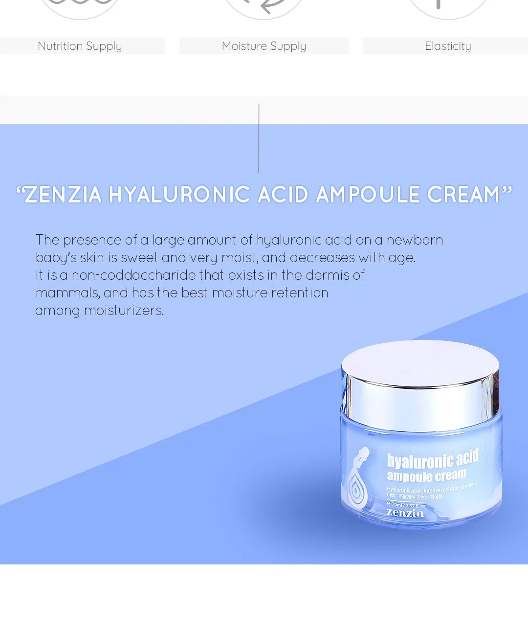 Zenzia Hyaluronic Acid Ampoule Cream 70ml (2.37 Fl.oz),Hyaluronic Acid