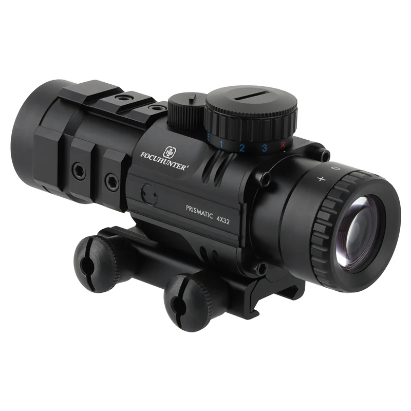 Focuhunter Tactical 4x32 Prism Scope Red Green Blue Illumination Hunting Optics Sight 4x Prism Scopes Hunting Accessories
