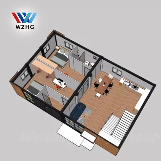 Prefab Flat Pack Modular 2storey 20ft Living Sea Container Room House with Balcony