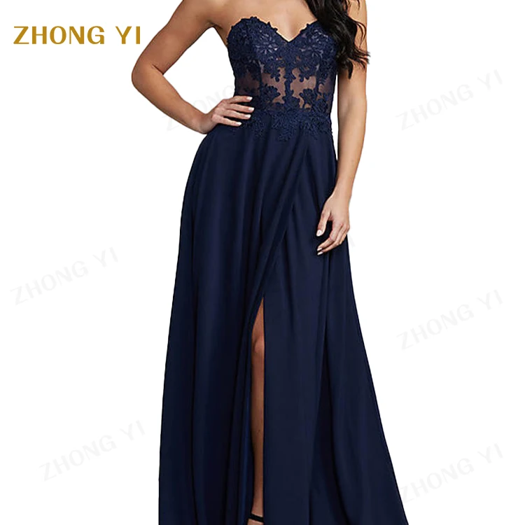 Custom Women Spring Summer Senior Lace Embroidery Silky Long Dress A-Line Elegant Formal Floor Length Party Evening Dresses
