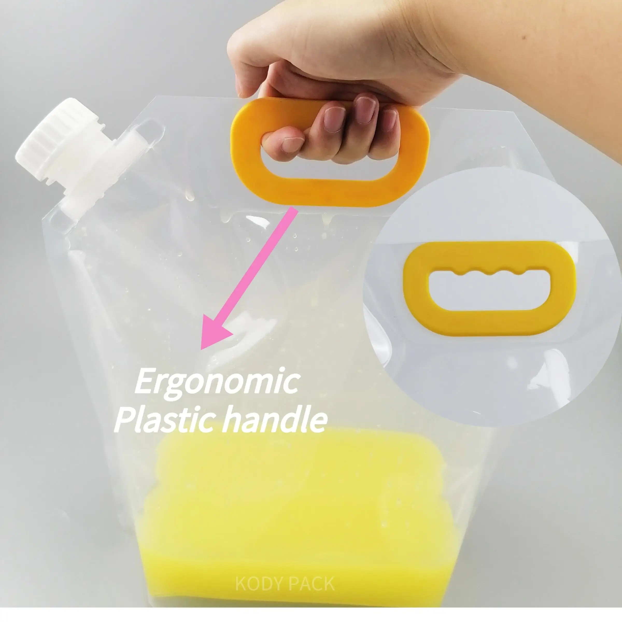 Custom Stand up Spout Pouch Nozzle Beverage Water Packaging Bag With Handle Hf822fce6c32048c7b2bd930df909f66bE