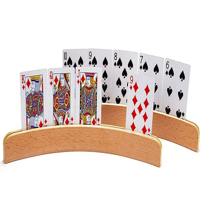 Wooden Playing Card Holder Tray Rack Organizer Curved Wood Playing Card Holder for Kids Adult