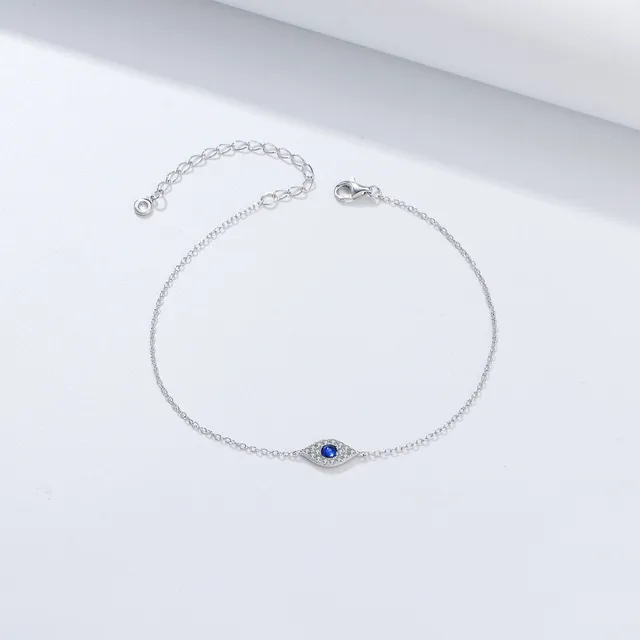 Wholesale Body Jewelry 925 Sterling Silver Cubic Zirconia Blue Eye Anklet Bracelet Blue Zircon Pendant Thin Ankets