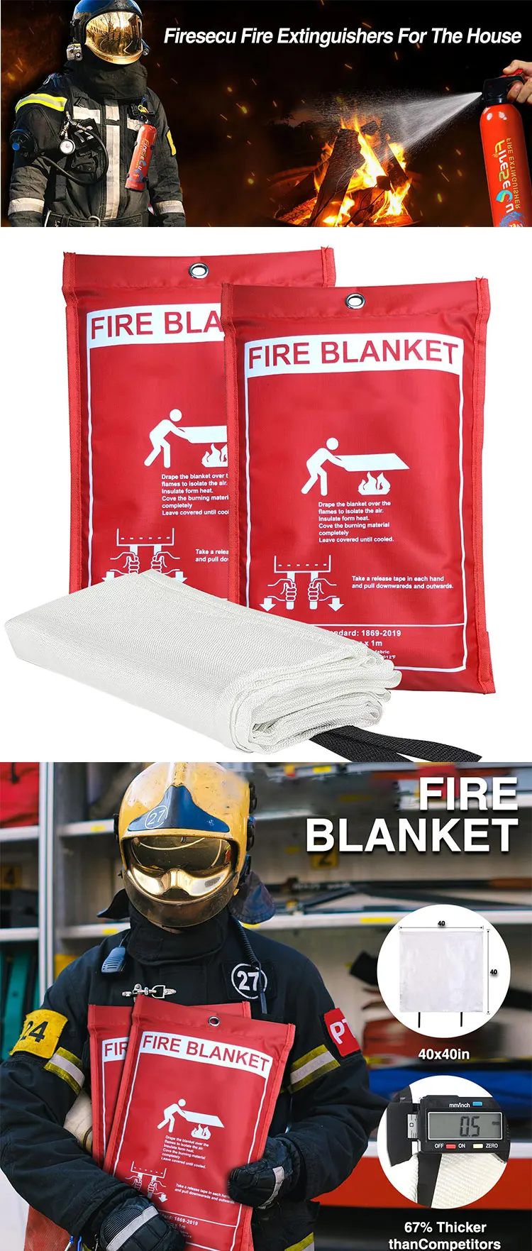 Manufacturer's fire blanket household high-temperature resistant glass fiber fireproof cloth multi size outdoor fire blanket