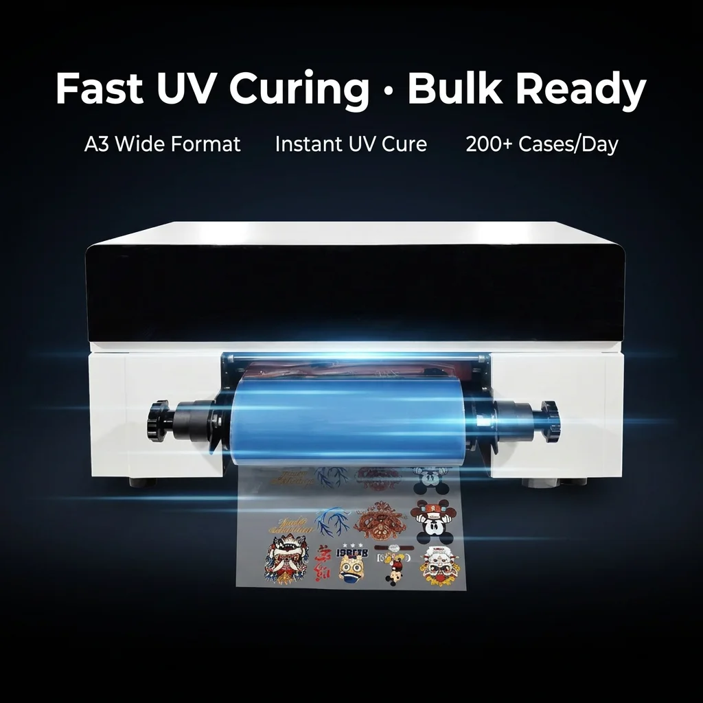 A3 UV DTF Printer New CMYK+W+Varnish Crystal Labels Custom Phone Cases Glass Metal Acrylic Personalized Gift Printing Machine