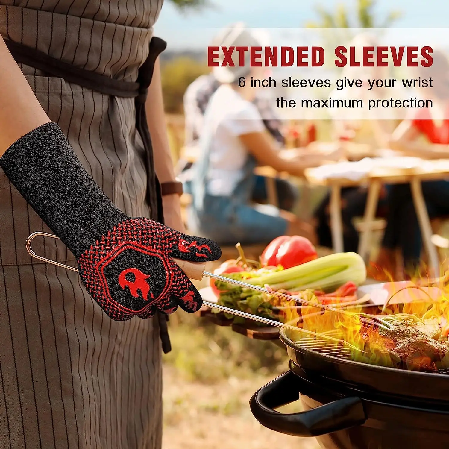 Guanti Da BBQ MUCH® Resistenti Al Calore 932°F E Al Taglio - 1 Paio, Taglia Unica, Blu/nero