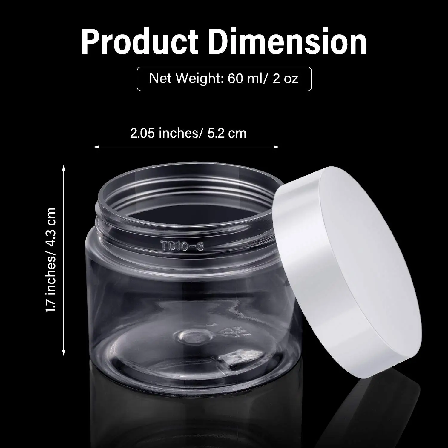 China Supplier 2oz Plastic Pot Jars Round Clear Leak Proof Plastic Cosmetic Container Jars with White Lids for Travel Storage