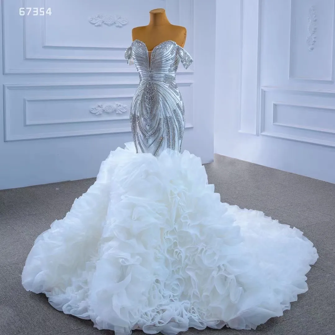 Feishiluo Handmade Crystal Design Mermaid Wedding Dress Gorgeous Bead  Off-shoulder Bridal Gown