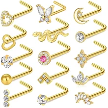 Fashion new accessories Gold L-rod small snake nose ring Stainless steel heart-shaped nose stud Simple women's body jewelry